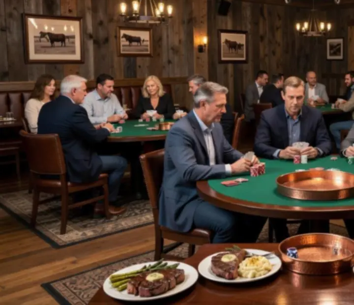 Guests enjoying a past offline poker event with chip stacks and warm lighting at AGNIESZKA ADACH WERSA