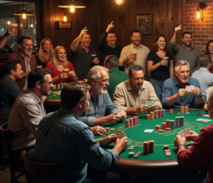Weekly poker night event with players gathered around chip stacks at AGNIESZKA ADACH WERSA