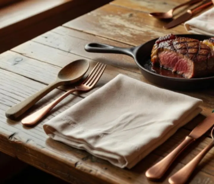 Warm steakhouse table set beside a poker felt lounge at AGNIESZKA ADACH WERSA